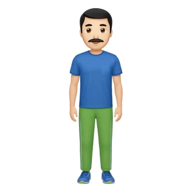 A man with black hair and too short beard and moustache and him wear a blue t shirt and green colour colour  sticker