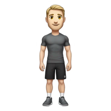 Pale skinned Fit Man With the biceps and dark brown hair in black shirt, gray sports shorts and white Sneakers Relies on the crossbar sticker