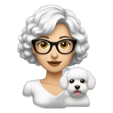 mujer gafas piel blanca cabello largo negro y perro bichon blanco sticker
