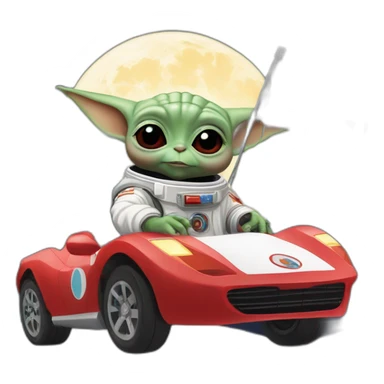 baby yoda unicorn driving a red ferrary in an astronaut suit with peace flag on the moon sticker