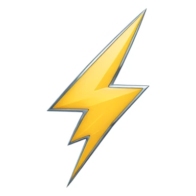 A lightning bolt emoji made of polished silver chrome, sharp yet rounded edges, glossy metallic surface, soft reflections, minimal futuristic design, iOS emoji style, centered, clean white background sticker