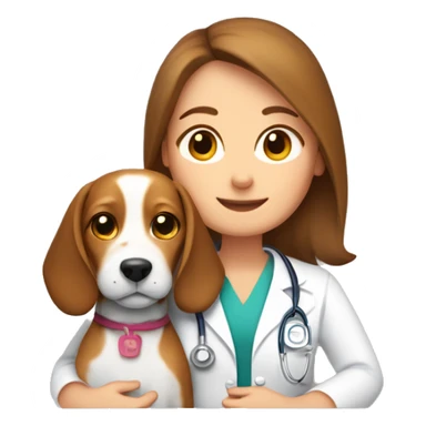  Beagle dog cuddles pediatrician woman with medium long  brown hair  sticker