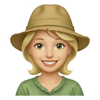 messy green clay mask and tourist hat blond woman  smiling and clay mask on face sticker