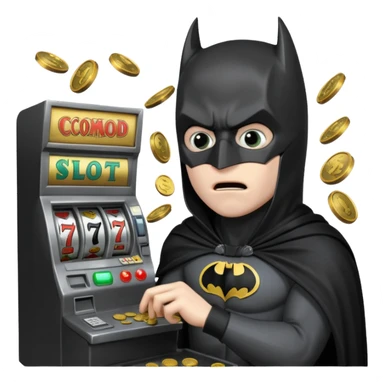 disheveled bat man losing money at a slot machine, panicked face, coins flying sticker