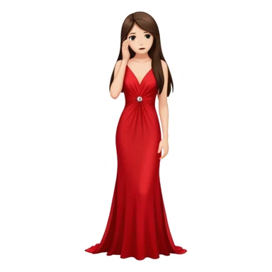 brunette with long straight hair with brown eyes in a full-length red evening dress facepalm sticker