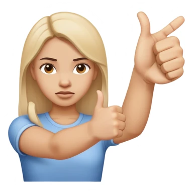 Girl showing conflicting opinions with one hand giving definite thumbs up and other hand giving definite thumbs down, uncertain facial expression sticker