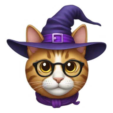 smiling cat with glasses and witch hat sticker