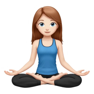 A girl with fair skin and a natural blush. Eyes are large, expressive, blue. Hair is long, straight, chestnut-colored. The smile is soft, friendly, in a black top and leggings
is standing in a yoga pose sticker