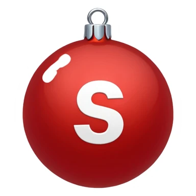 red Christmas ball with white "S" logo sticker