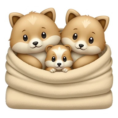 Cozy, and calm animals wrapped in beige blankets sticker