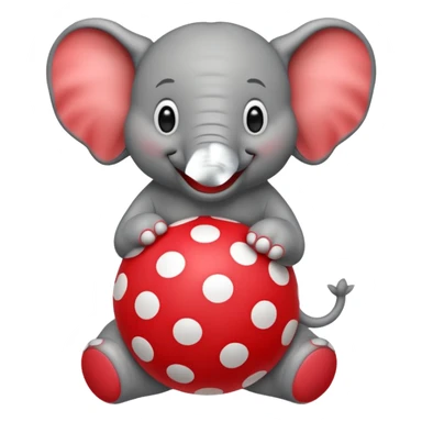 Create a cute emoji of a smiling cartoon elephant balancing a red patterned ball on its trunk sticker