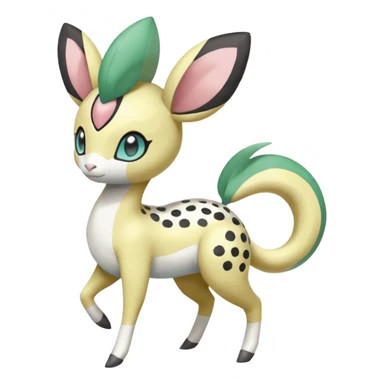 Blushing Spotted Dotted randomly Splash-marked Meloetta- Leavanny-Gallade-Ampharos-Inteleon-Nidoqueen-Fakémon-Pokémon-hybrid-fusion-creature, full body sticker