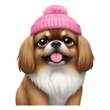 brown and white pekingese dog wearing pink beanie sticker