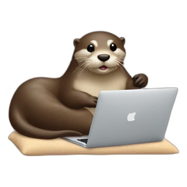 otter using a macbook against a pillow sticker