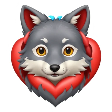 cute dark grey wolf inside heart sticker