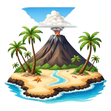 Tropical Hawaiian island with palm trees, volcano, and beach sticker
