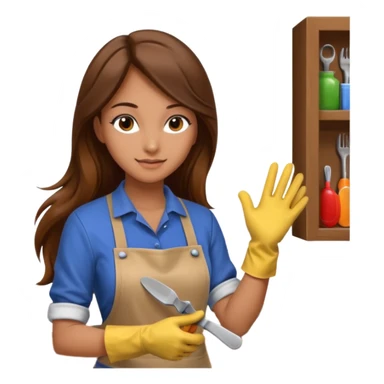 beautiful girl with long brown hair constructing new kitchen cabinets sticker