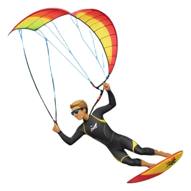 A kite surfer soaring above the waves, holding onto a kite with the wind in full force. The background showcases the ocean and sky, emphasizing the freedom, thrill, and energy of the sport. The motion of the kite and board is dynamic, capturing the excitement of kiting. sticker