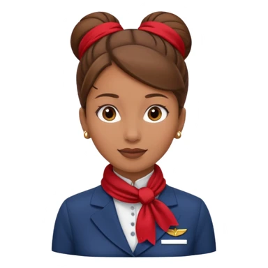  flight attendant, Light Brown skin, brown hair in single bun, neck scarf sticker