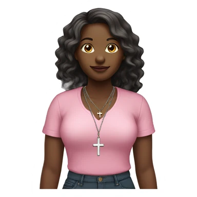 Full body christian black female pink shirt long wavy with cross necklace  sticker