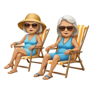 an emoji that shows elderly one woman and one man, both are retired and are lying in sun-chairs at the beach to recover from retiring-stress sticker