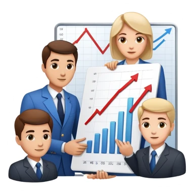 Professional leader with chart showing growth, presenting to team sticker