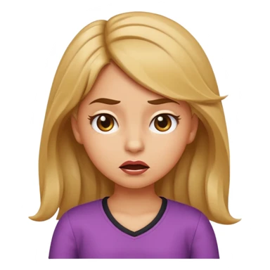 cartoon emoji of sassy elementary school girl with smug sarcastic expression, head tilted, lips pursed, one eyebrow raised, hand on hip, flipping hair, big expressive eyes, iOS emoji style sticker
