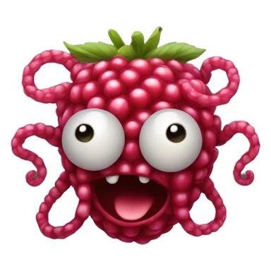 Raspberry with tentacles and pulsating red and black eyes sticker
