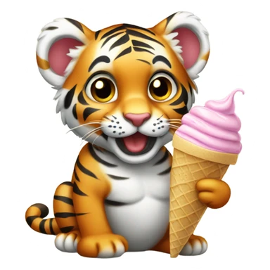 Cutie baby tiger eating ice cream  sticker