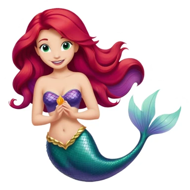 Disney Ariel mermaid with long red hair, green tail, and purple seashell top, smiling sticker