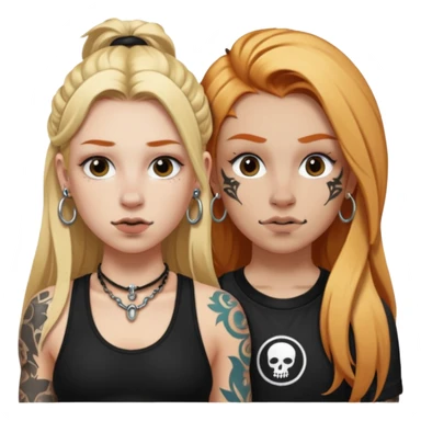 girl with long blonde hair, black tattoos and a septum piercing next to an athletic ginger girl a septum piercing sticker