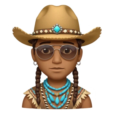 cute Indigenous tribal male portrait, head and shoulders only, cowboy hat, sunglasses, tribal jewelry, confident expression, 3D cartoon, mobile game icon style, clean background, no text, no watermark
 sticker
