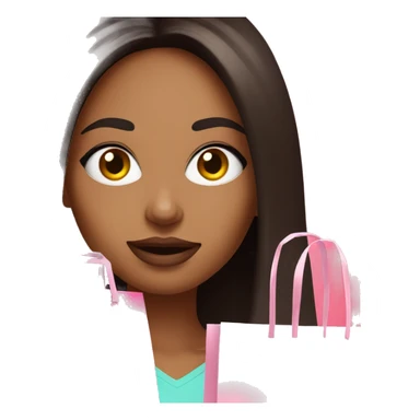 Brunette influencer woman taking selfie with a pink shopping bag sticker