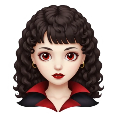 vampire feminine and with bangs  dark brown hair  curly hair  sticker