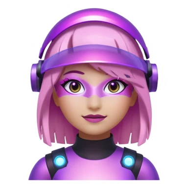 “Futuristic Roblox girl emoji, 2050 style. Pink-purple holo visor, light-strand hair, digital eyes sparkle, metallic pastel glow, neon aura background.” sticker