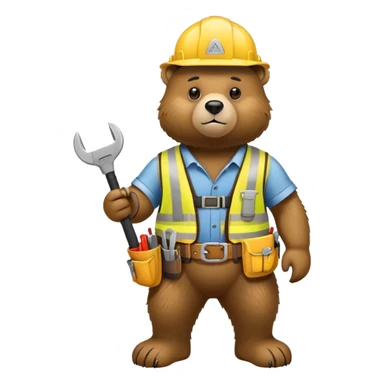 Bear wearing a yellow construction hard hat and tool belt sticker