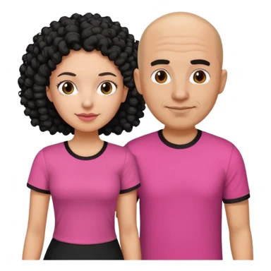 A picture if a couple, the man is a bald Mexican man with a black tee shirt on and the woman is mixed with black and white, with curly hair and a pink shirt on sticker