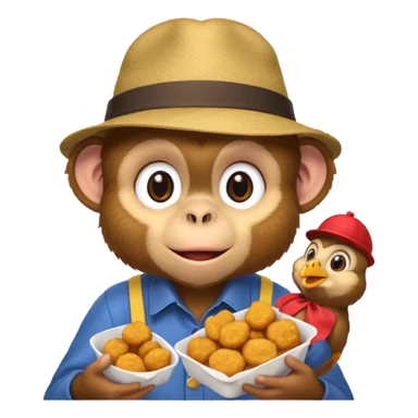Monkey with a hat and chicken nuggets sticker