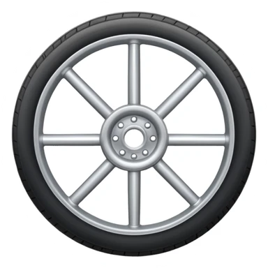 Realistic front-view wheel with perfectly symmetrical design, evenly spaced straight spokes, equal distance between each spoke, centered composition, smooth metallic texture, clean edges, no background. sticker