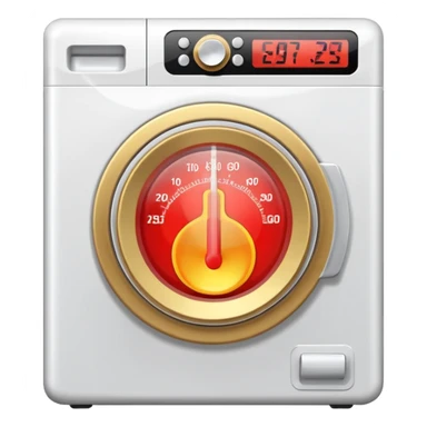create an icon for white washing machine with big hot termometer in front sticker