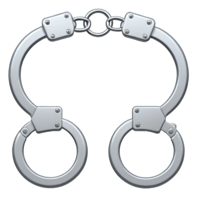 Minimalistic metallic handcuffs emoji, black and white, reflective metal, simple flat vector design, futuristic minimal style sticker