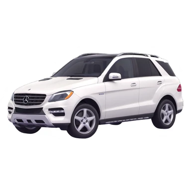 3D style image of a 2015 Mercedes Benz ML350 SUV, white exterior, black interior, front angle sticker
