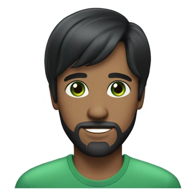 A 30-year-old man with tight black hair with bangs on his head, green eyes, and a tight beard and a dark blue elegant shirt sticker