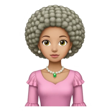 Brown woman with a tiny stylish gray Afro  wearing pink and green dress  and pearl blouse with sleeves sticker