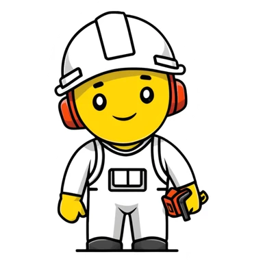 Male oil rig worker in uniform and helmet with safety gear, minimalist design with soft gradients in sky blue, teal green, white, and light gray sticker