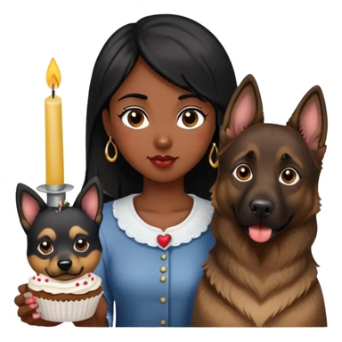 Black hair girl holding cupcake with candle next to german shepherd dog sticker