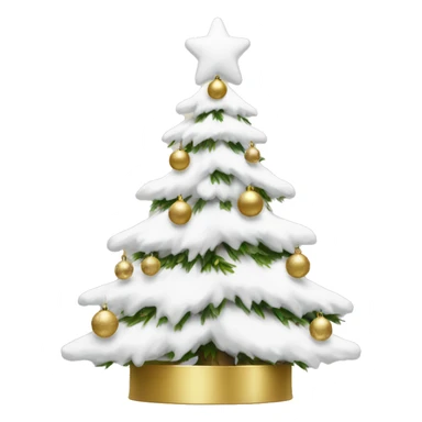 snow christmas tree with white and gold decorations sticker