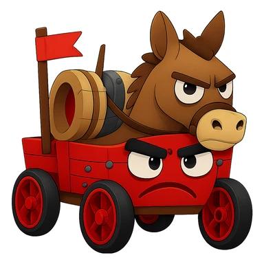Reduce the file size of the emoji image to be smaller than 1MB while keeping the transparent background. Maintain the silly angry donkey and wagon clear and recognizable with no loss of detail or clarity. sticker