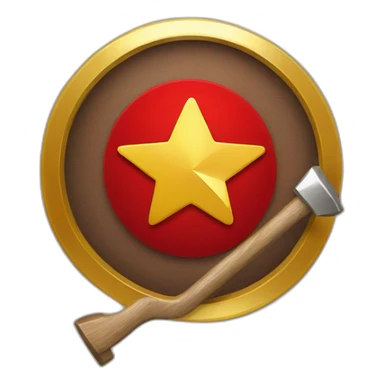 Flag with a red background a Hammer and a golden circle with a golden star on the top sticker