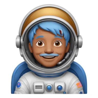old man, brown skin astronaut with blue hair, smile sticker